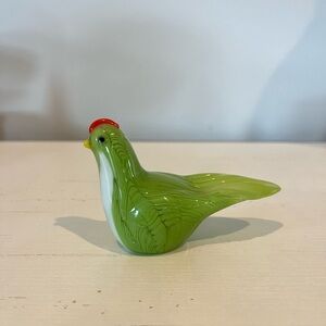 Vintage Bird Figurine Glass Green Orange White